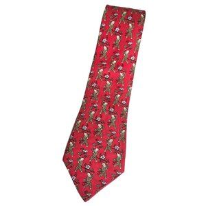 HERMÈS 7238 MA Rare Silk Tie FRANCE Red Asiatic Man Floral W:3.4" EUC